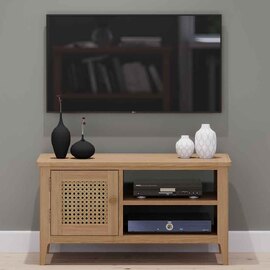Helvane Solid Wood TV Stand with 1 Door in Oak