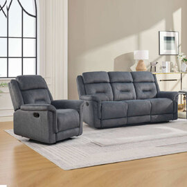 Hemley Fabric Manual Recliner 3+1+1 Seater Sofa Set in Slate Grey