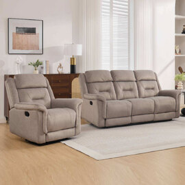Hemley Fabric Manual Recliner 3+1+1 Seater Sofa Set in Taupe
