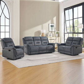 Hemley Fabric Manual Recliner Sofa Suite in Slate Grey