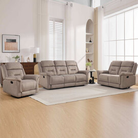 Hemley Fabric Manual Recliner Sofa Suite in Taupe
