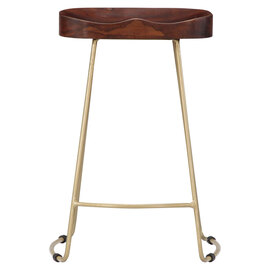 Henley 62cm Wooden Bar Stools With Brass Legs In Walnut