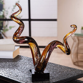 Henviro Amber Multicolour Glass Wave Sculpture with Black Base