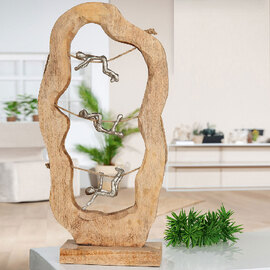 Henviro Mango Wood Acrobats Sculpture in Natural and Silver