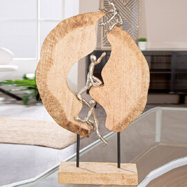Henviro Mango Wood Climbing Figures Sculpture in Natural and Silver