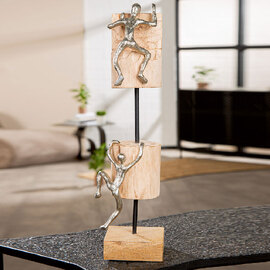 Henviro Mango Wood Climbing Sculpture in Natural and Silver