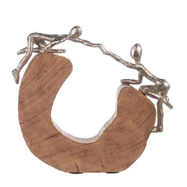 Henviro Mango Wood Couple Holding Sculpture in Natural and Silver