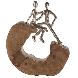 Henviro Mango Wood Couple Sculpture in Natural and Silver
