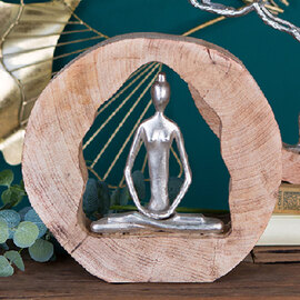 Henviro Mango Wood Healthy Men Sculpture in Natural and Silver