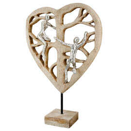 Henviro Mango Wood Heart Sculpture in Natural and Silver