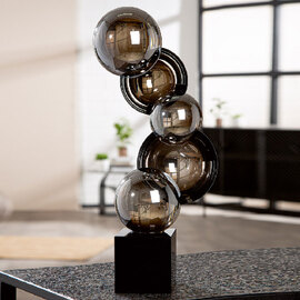 Henviro Modern Smoked Glass Orb Sculpture with Black Square Base