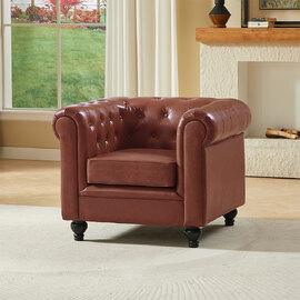 Hertford Chesterfield Faux Leather 1 Seater Sofa in Tan