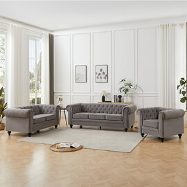 Hertford Fabric 3+2+1 Seater Sofa Set In Grey