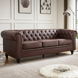Hertford Chesterfield Faux Leather 3 Seater Sofa In Dark Brown
