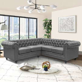 Hertford Chesterfield Faux Leather Corner Sofa In Vintage Grey