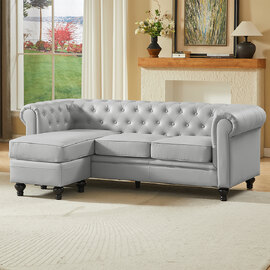 Hertford Faux Leather L Shaped Corner Sofa In Light Grey