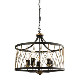 Heston Wall Hung Pendant Light In Black And Brass