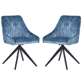 Hetriva Blue Velvet Swivel Dining Chair with Black Legs in Pair