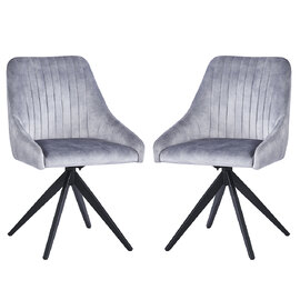 Hetriva Light Grey Velvet Swivel Dining Chair with Black Legs in Pair
