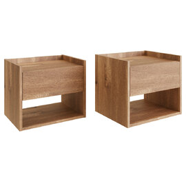 Hever Wall Hung Oak Wooden Bedside Cabinets In Pair