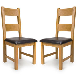 Hewitt Oak Wooden Dining Chairs With Black Leather Seat In Pair