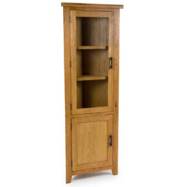 Hewitt Wooden Corner Display Cabinet With 2 Doors In Rustic Oak