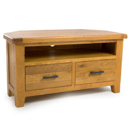 Hewitt Wooden Corner TV Stand With 2 Drawers In Rustic Oak