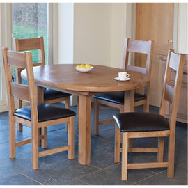 Hewitt Wooden Round Extending Dining Set With 4 Chairs In Rustic Oak