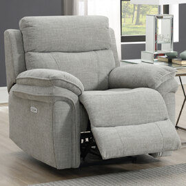 Hialeah Fabric Electric Recliner 1 Seater Sofa In Light Grey