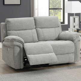 Hialeah Fabric Electric Recliner 2 Seater Sofa In Light Grey