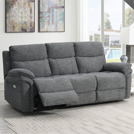 Hialeah Fabric Electric Recliner 3 Seater Sofa In Dark Grey