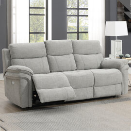 Hialeah Fabric Electric Recliner 3 Seater Sofa In Light Grey