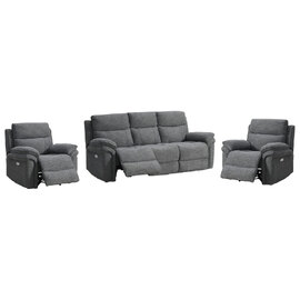 Hialeah Fabric Electric Recliner 3+1+1 Seater Sofa Set In Dark Grey