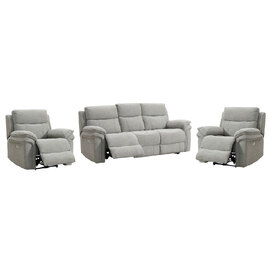 Hialeah Fabric Electric Recliner 3+1+1 Seater Sofa Set In Light Grey