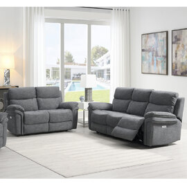 Hialeah Fabric Electric Recliner 3+2 Seater Sofa Set In Dark Grey