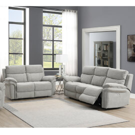 Hialeah Fabric Electric Recliner 3+2 Seater Sofa Set In Light Grey