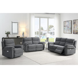 Hialeah Fabric Electric Recliner Sofa Suite In Dark Grey