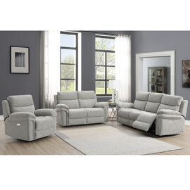 Hialeah Fabric Electric Recliner Sofa Suite In Light Grey