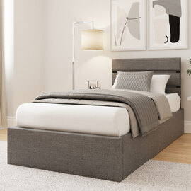Hickory Fabric Ottoman Storage Single Bed In Grey