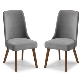 Hidalgo Dusk Grey Fabric Dining Chairs With Walnut Legs In Pair