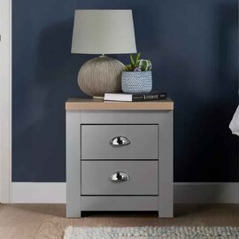 Highland Wooden Bedside Cabinet With 2 Drawers in Dark Grey and Oak