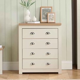 Highland Wooden Chest of 4 Drawers in Cream and Oak
