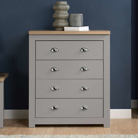 Highland Wooden Chest Of 4 Drawers in Grey and Oak