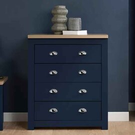 Highland Wooden Chest of 4 Drawers in Navy Blue and Oak