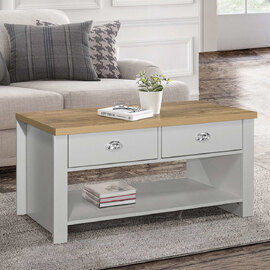 Highland Wooden Coffee Table With 2 Drawers In Grey And Oak