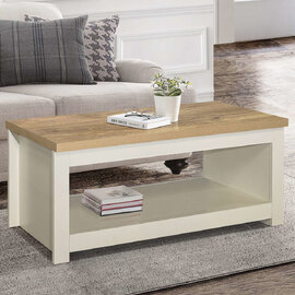 Highland Wooden Coffee Table With Undershelf In Cream And Oak