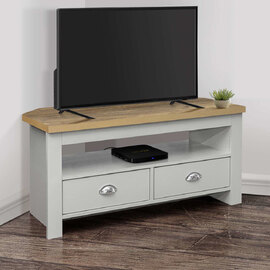 Highland Wooden Corner TV Stand With 2 Drawers In Grey And Oak