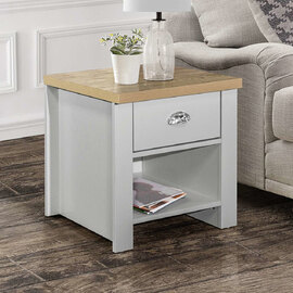 Highland Wooden Lamp Table With 1 Drawer In Grey And Oak