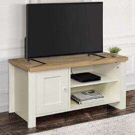 Highland Wooden TV Stand With 1 Door In Cream And Oak