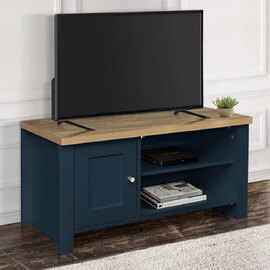 Highland Wooden TV Stand With 1 Door In Navy Blue And Oak